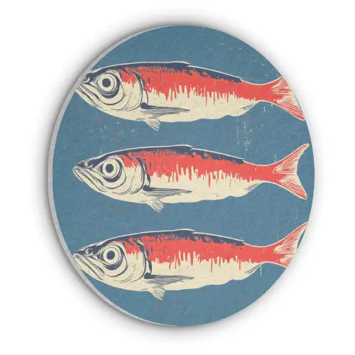 Vissen - Rood - Blauw Akoestische PET Vilt - Rond klein -3d