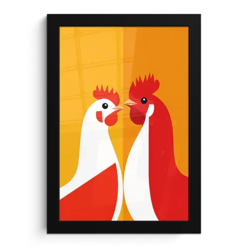 Kippen - Oranje - Vlakken fotolijst zwart zonder passe partout klein -3d