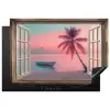 Doorkijk - Strand - Palmboom - Tropisch Inductie beschermer vinyl 3mm klein -3d