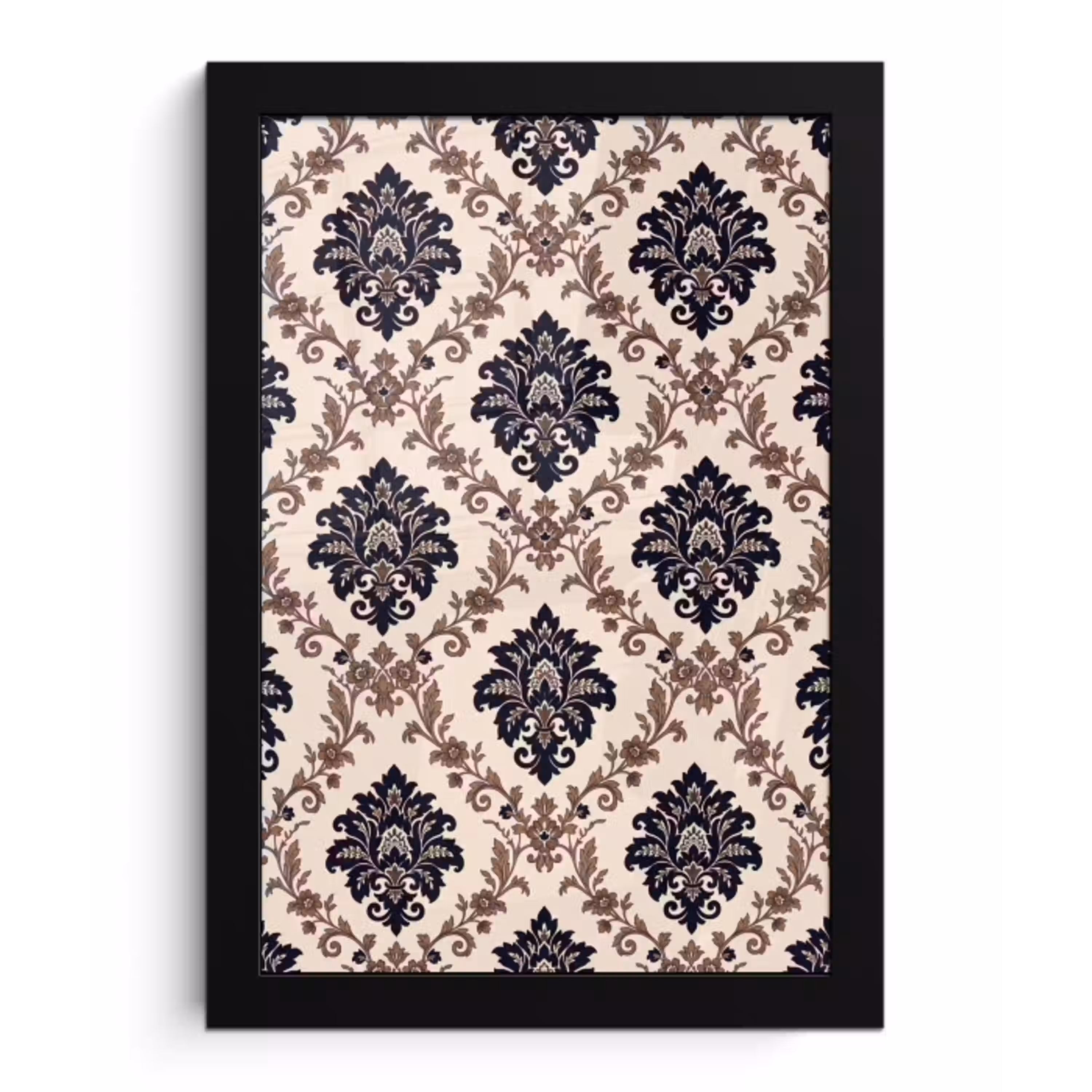 Patroon - Floraal - Klassiek - Beige-blauw fotolijst zwart zonder passe partout klein -3d