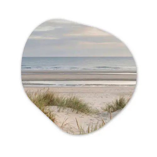 Zandstrand - Bewolkt - Duinen Wandcirkel Organisch Aluminium middel -3d