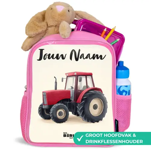 Tractor - Getekend - Rood Kinderrugzak - Roze middel -inhoud_NL