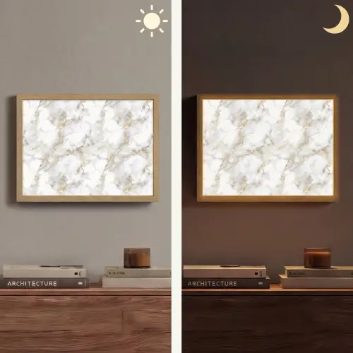 Gouden aders - Marmer - Wit Light Box met batterij (Wandlamp) middel 907 -sfeer3