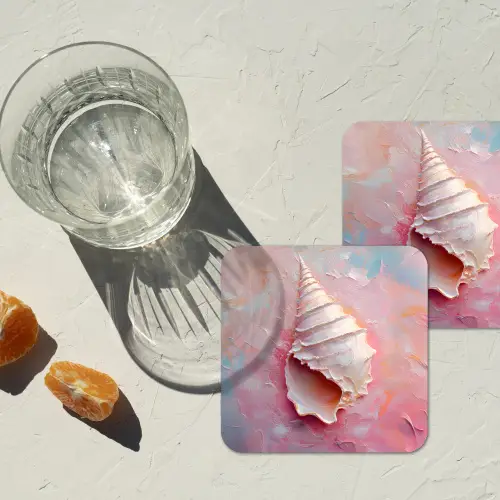 Schelp - Pastel - Pink onderzetter kurk middel -sfeer4