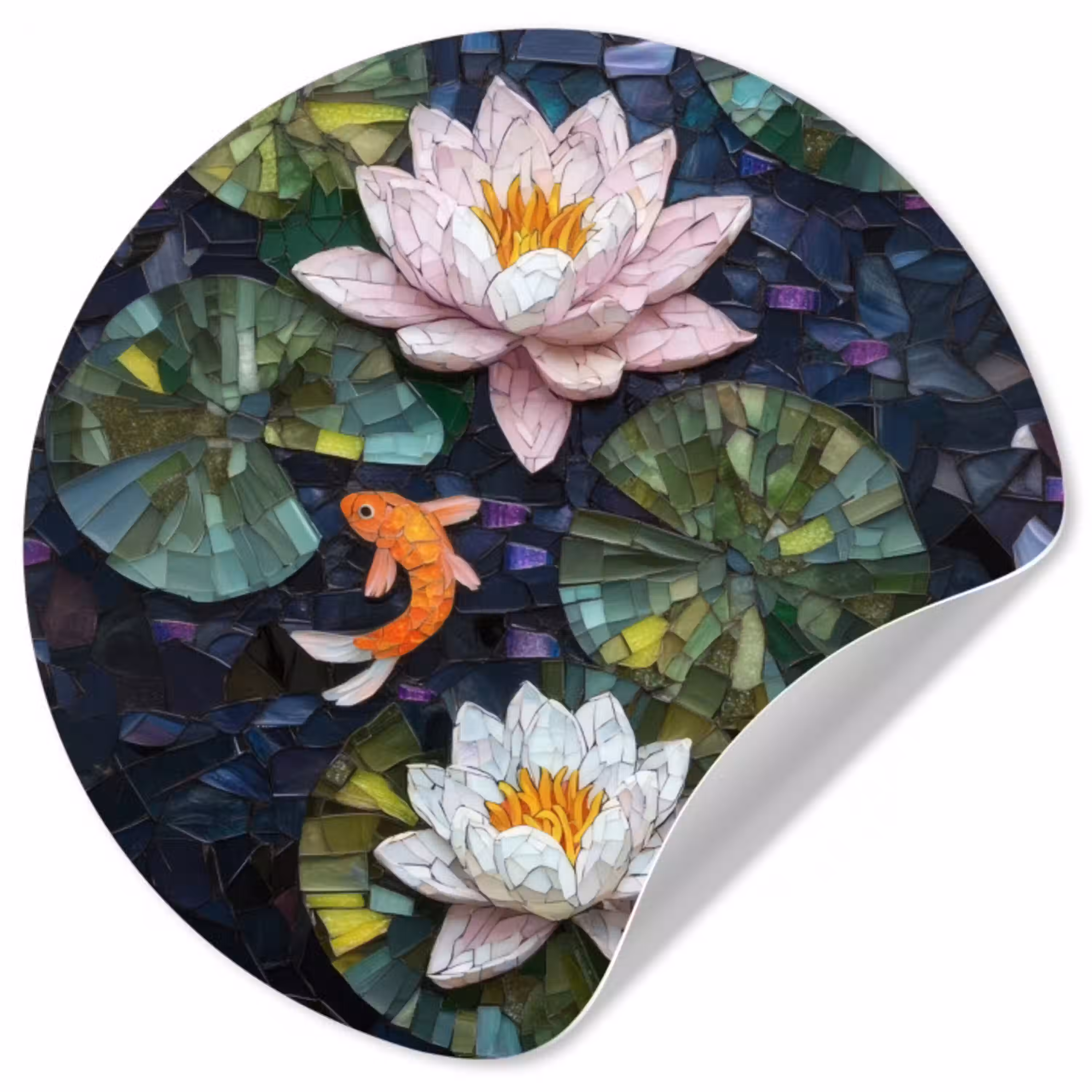 Glasstukjes - Leliebladeren - Vis - Oranje Wandcirkel behangsticker klein -3d