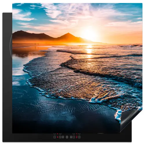 Zonsondergang - Zee - Berg - Horizon - Landschap - Blauw Inductie beschermer vinyl 3mm middel -3d