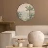 Tropisch landschap - palmbomen - Bloemen - Roze lucht Akoestische PET Vilt - Rond klein -sfeer1