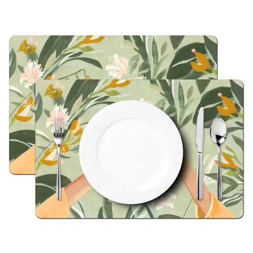 Glazen - Proosten - Bladeren - Groen Placemat vinyl groot -zzsfeer2_Kitchenyeah-website