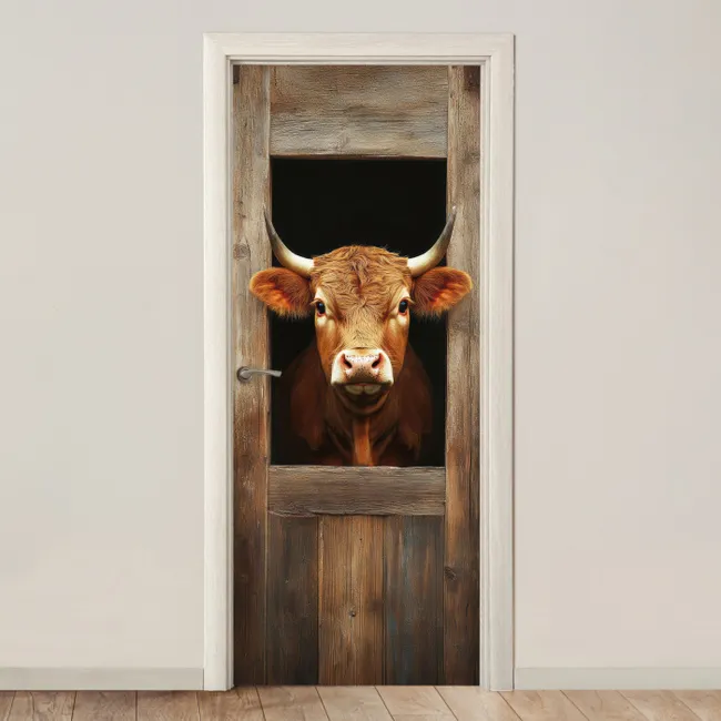 Deursticker - Koe - Doorkijk - Raam - Hout - Dieren