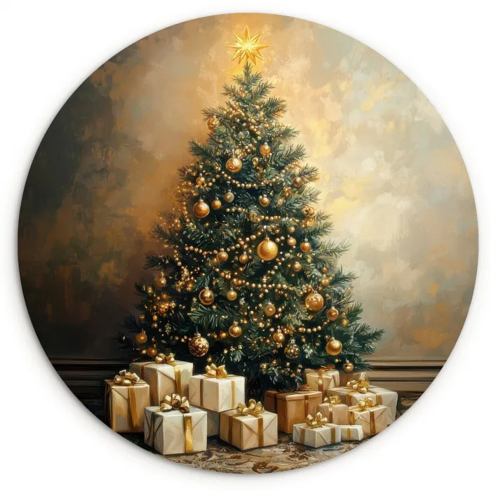 Kerstboom - Cadeaus - Goud Wandcirkel kunststof plaat 5mm dik klein -3d