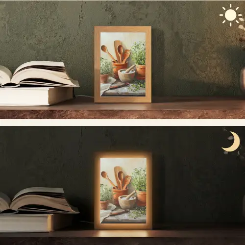 Potten - Kruiden - Hout Light Box met kabel (Tafellamp) klein -sfeer3