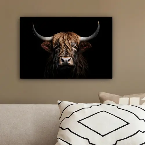 Schotse hooglander - Portret - Zwart - Dier canvas 2cm klein -sfeer3