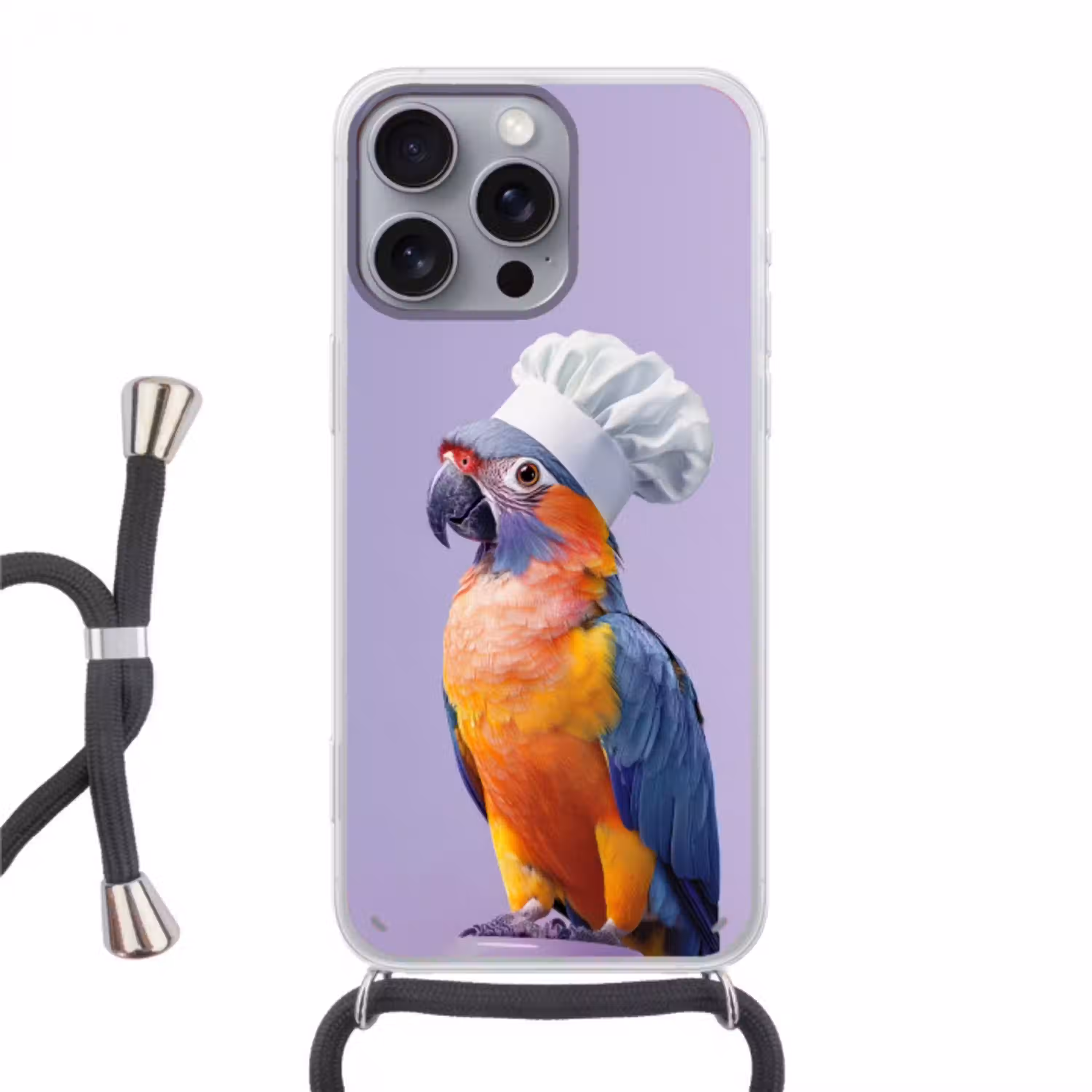 Papegaai - Koksmuts - Paars - Cute Hoesje iPhone 16 Pro Max met koord klein -3d