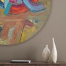 Abstract - Cirkels - Schilderij - Kleurrijk - Dynamisch Akoestische PET Vilt - Rond klein -sfeer5_closeup