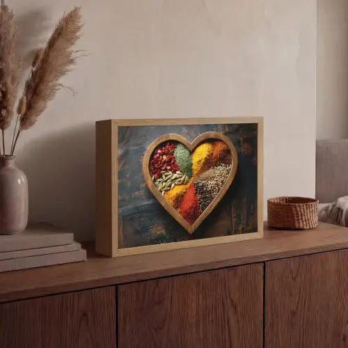 Houten - Hart - Kleurrijke - Specerijen Light Box met batterij (Wandlamp) middel -sfeer2