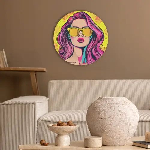 Zonnebril - Vrouw - Zonnig - Geel Akoestische PET Vilt - Rond klein -sfeer1
