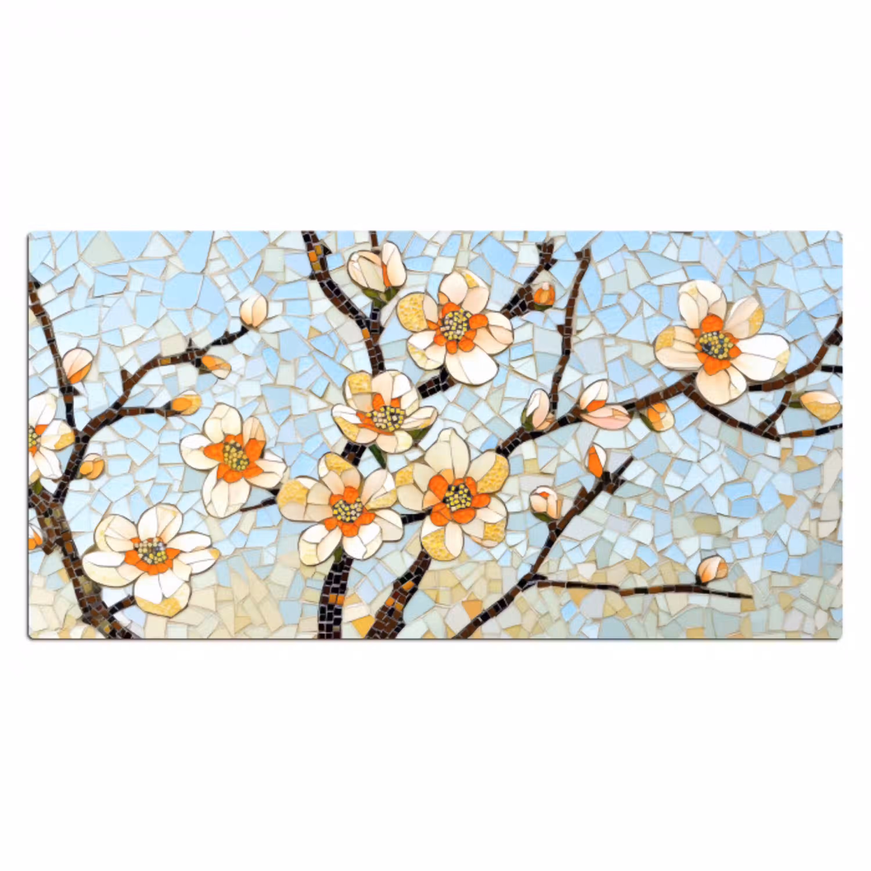 Bloesems - Wit - Mozaïek - Tak Muismat XXL klein -3d_leeg