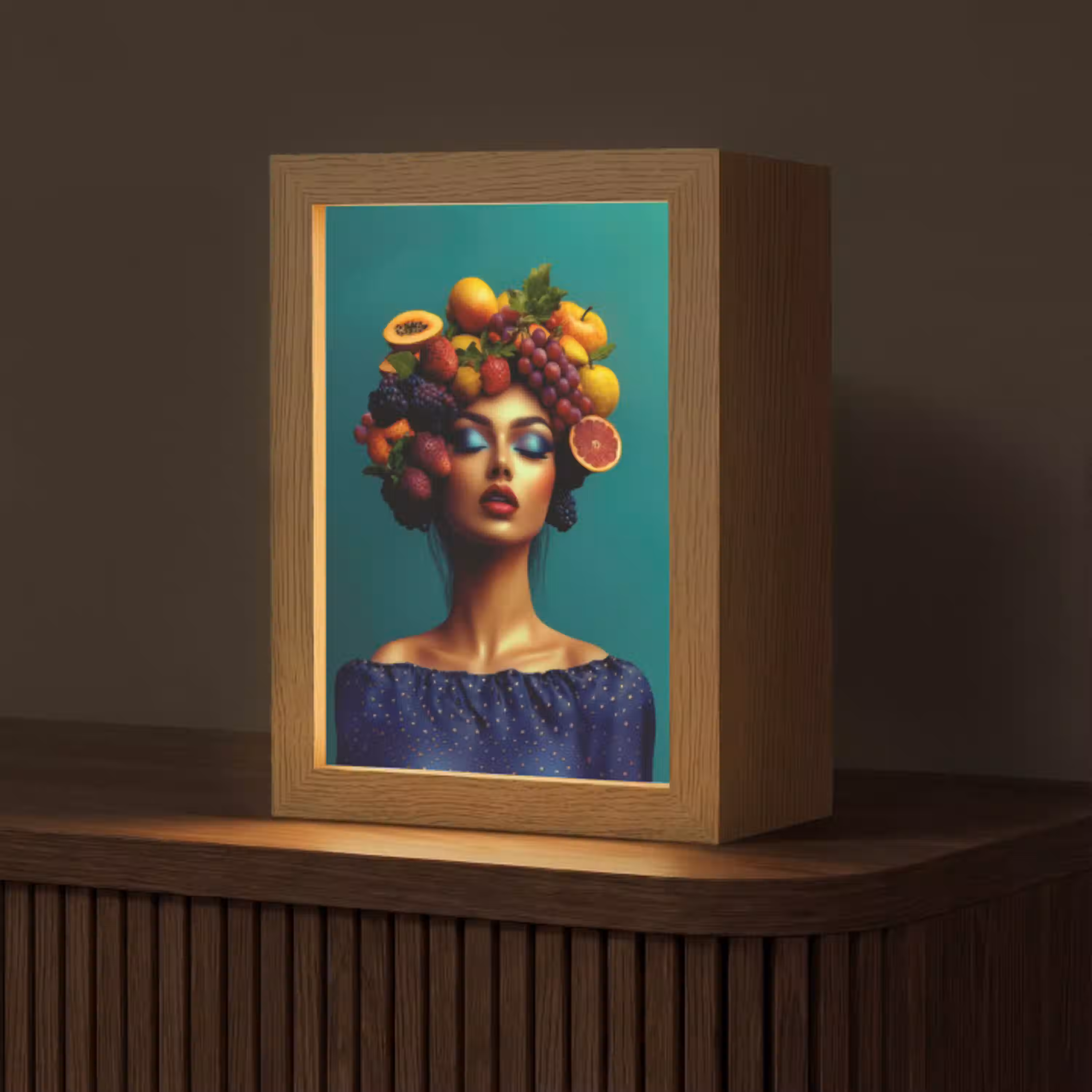 Vrouw - Hoodtooi - Tropisch - Fruit - Druiven Light Box met kabel (Tafellamp) klein -z3d_website
