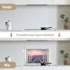 Doorkijk - Lavendel - Bloemen - Hout - Zonsondergang - Paars keuken achterwand spatscherm klein -voor_na_NL