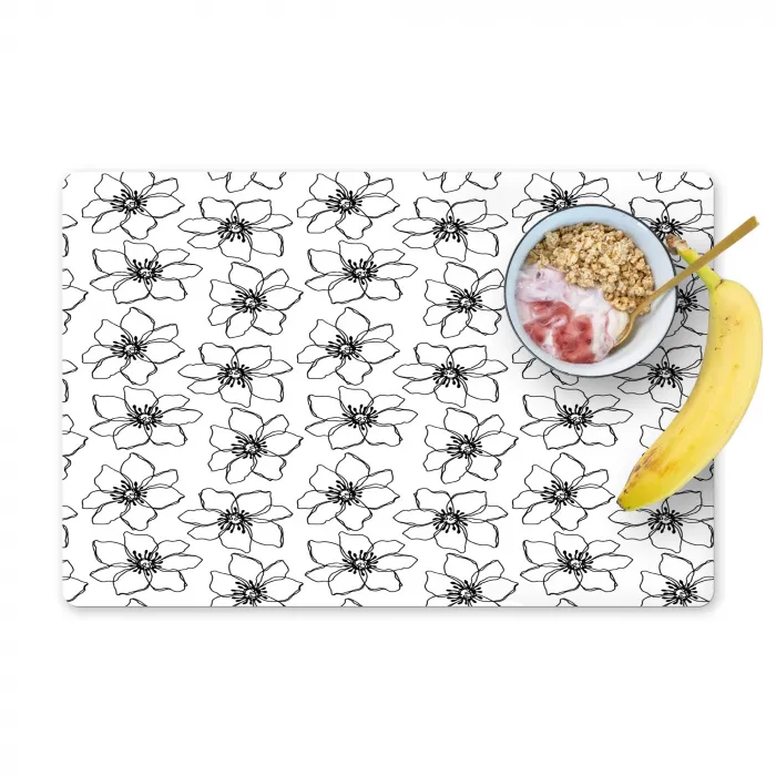 Bloemen - Patroon - Zwart - Wit Placemat vinyl groot 368 -zzzproduct_Kitchenyeah-website