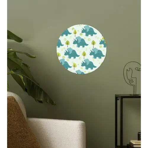 Triceratop - Blauw - Stippen - Boompjes Wandcirkel behangsticker klein -sfeer2