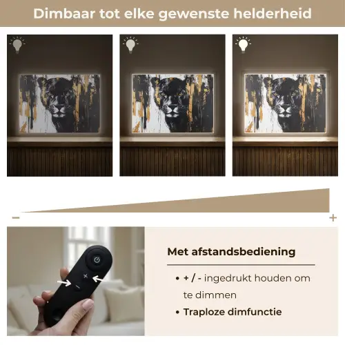 Panter - Zwart - Abstract - Verfstreken Light Box met batterij (Wandlamp) middel -USP_dimbaarNL