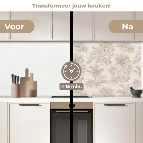 Bloemen - Beige - Planten - Vintage keuken achterwand 2 middel -voor-na2_NL