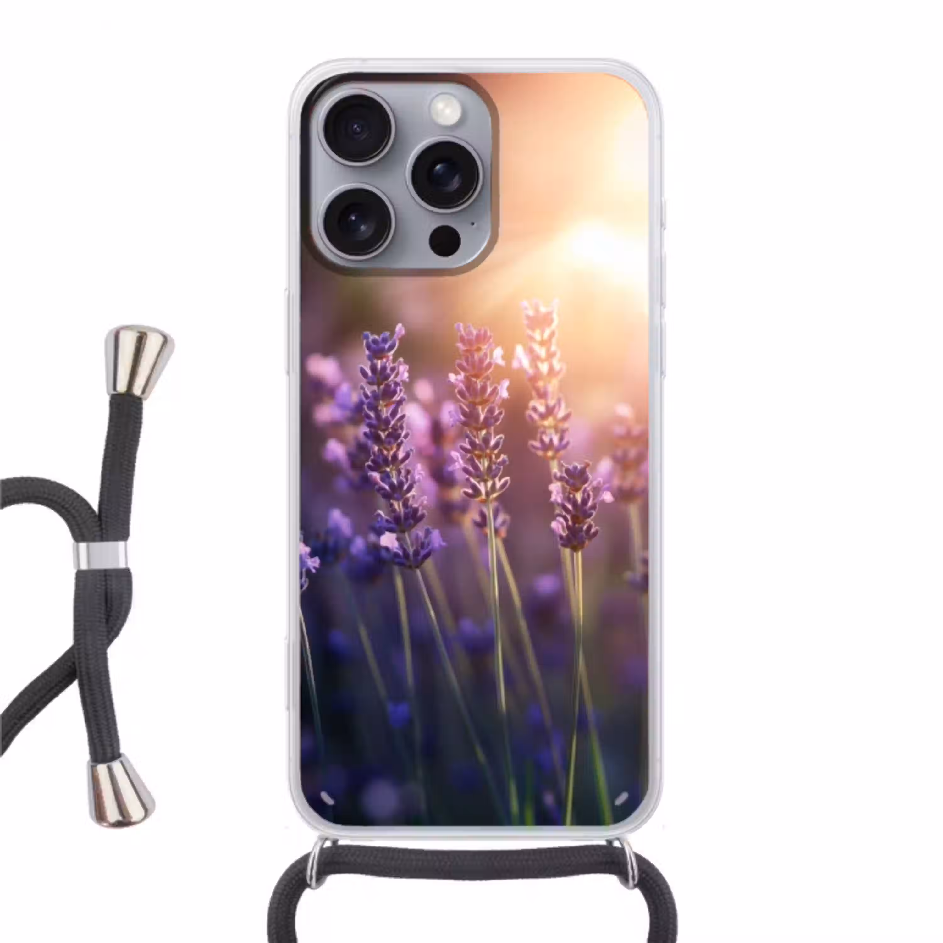 Lavendelbloemen - Paars - Zonlicht Hoesje iPhone 16 Pro Max met koord klein -3d
