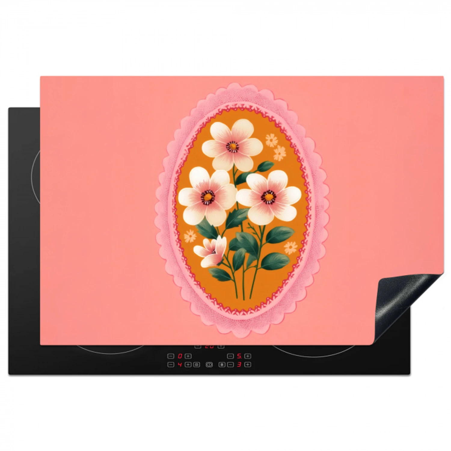 Illustratie - Bloemen - Rand - Roze Inductie beschermer vinyl 3mm klein -3d