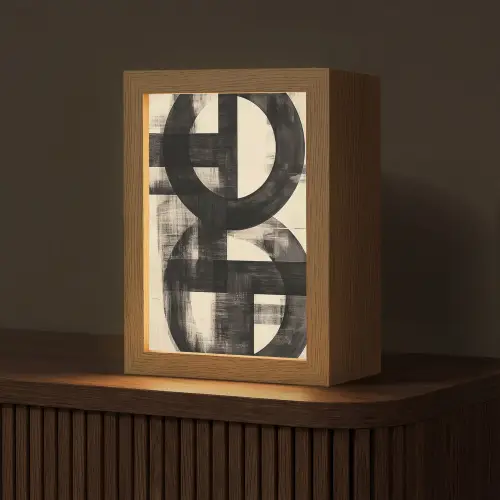 Cirkels - Balken - Zwart - Abstract Light Box met kabel (Tafellamp) klein -z3d_website