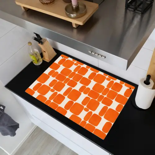 Patroon - Retro - Oranje Inductie beschemer met haakjes klein 777 -sfeer1