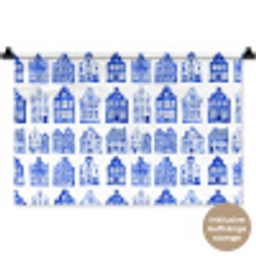Patroon - Huizen - Blauw Wandkleed katoen klein 269 -t3d_DE