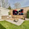 Schedel - Abstract - Rood - Blauw - Graffiti Tuinposter op houten frame 2 cm dik xxl -sfeer2