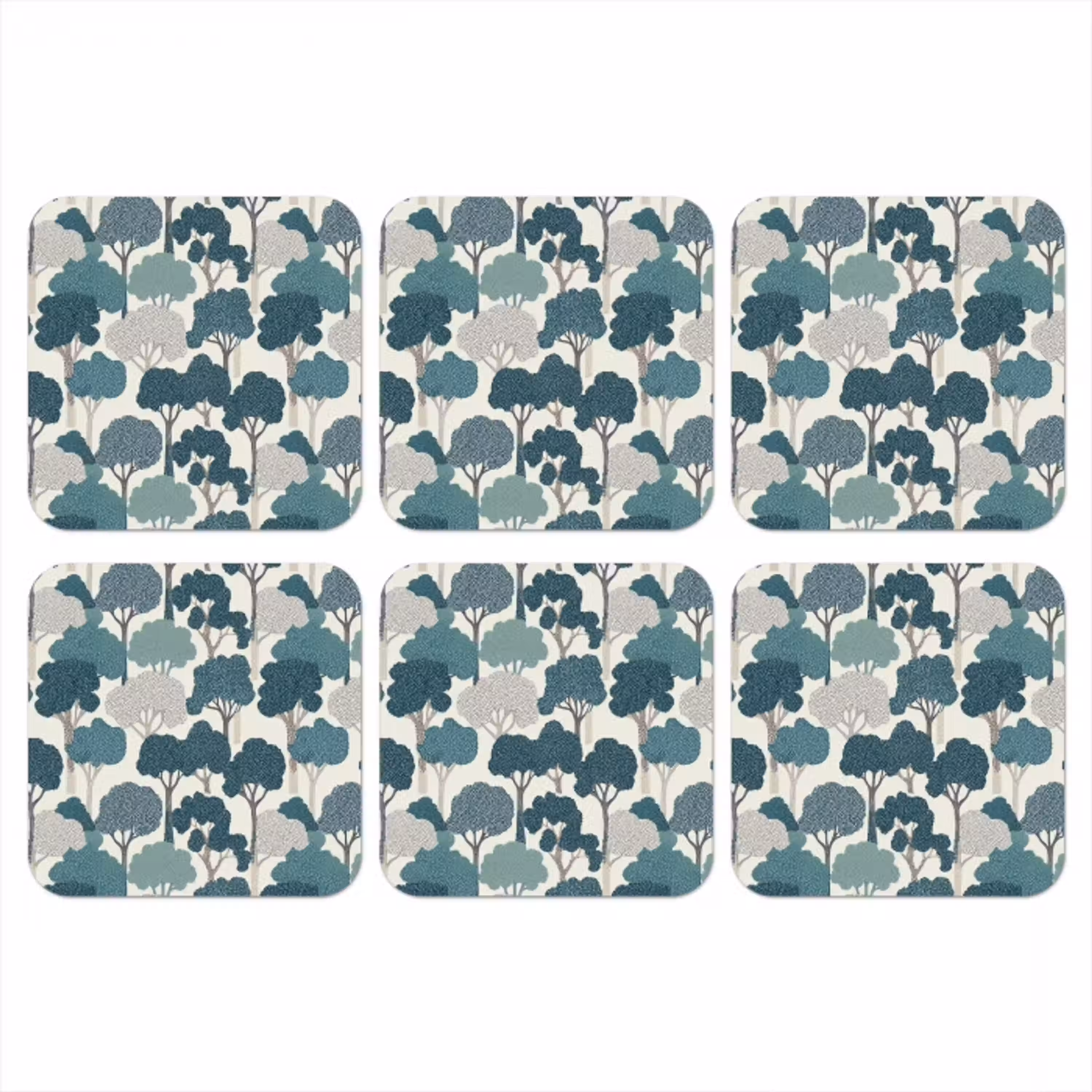 Modern - Bomen - Bos - Patroon - Blauw onderzetter kurk middel 366 -3d