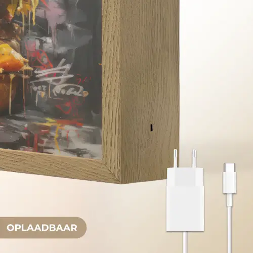 Burger - Eten - Kunst - Grijs - Graffiti Light Box met batterij (Wandlamp) middel -USP_websiteoplaadbaarNL