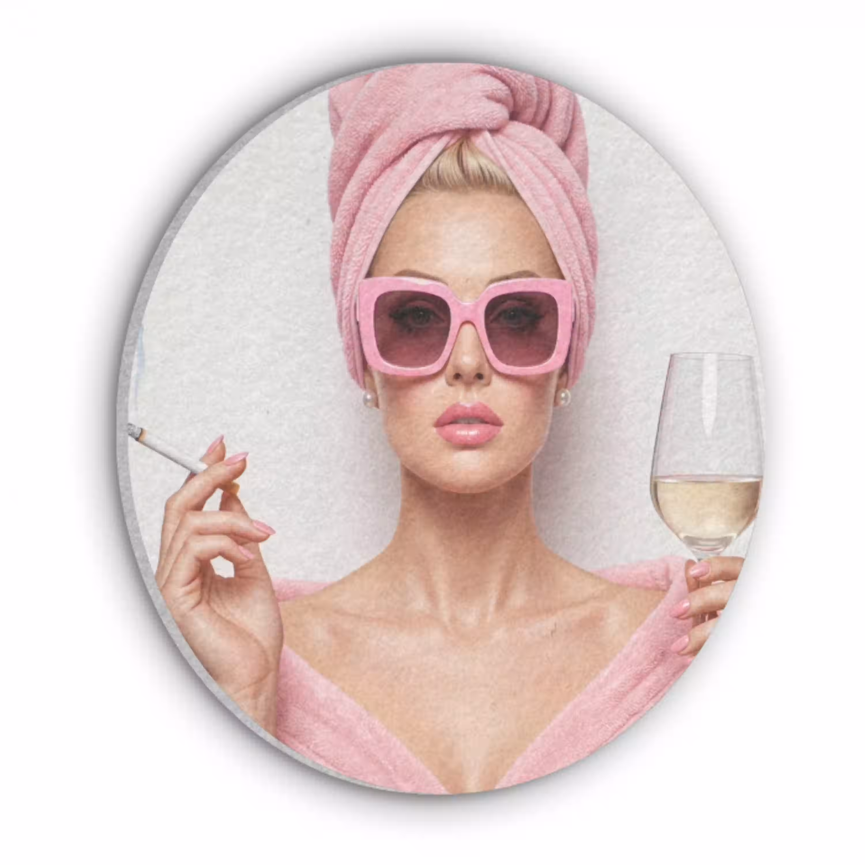 Vrouw - Roze - Wijn - Zonnebril Akoestische PET Vilt - Rond klein -3d