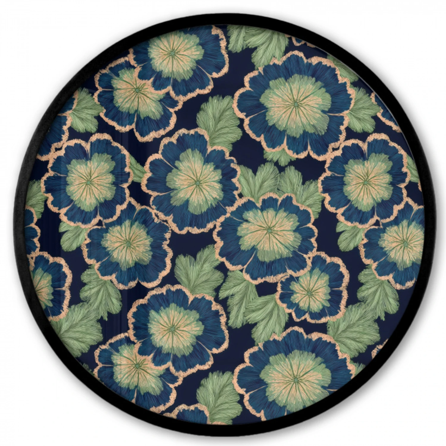 Bloemen - Borduurwerk - Patroon - Blauw - Groen Fotolijst rond zonder passe partout klein 856 -3d