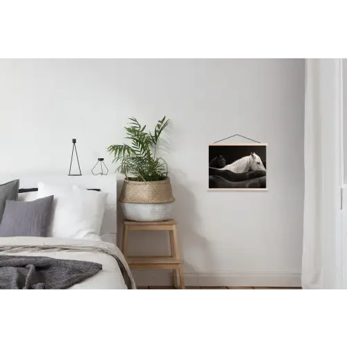 Paarden - Zwart - Wit - Kudde textielposter latten blank klein -woonkamer