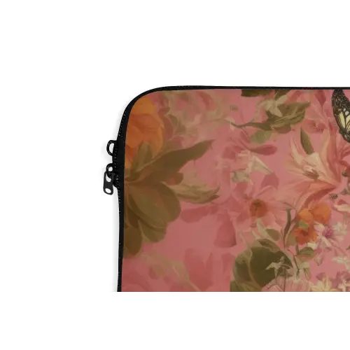 Vrouw - Bril - Roze - Bloemen laptophoes neopreen klein -detail