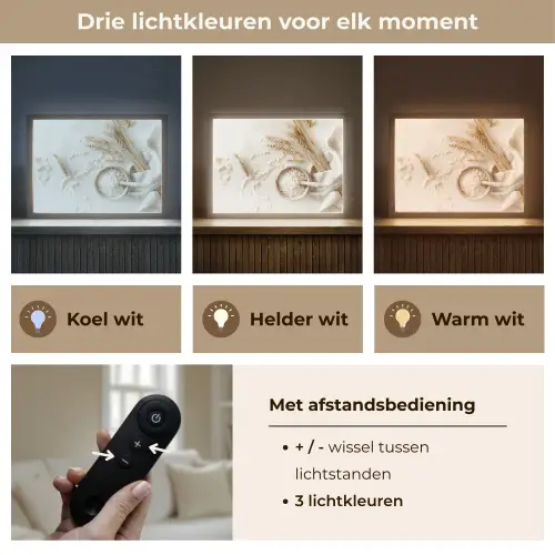 Bloem - Hout - Tarwe Light Box met batterij (Wandlamp) middel -USP_lichtkleurNL