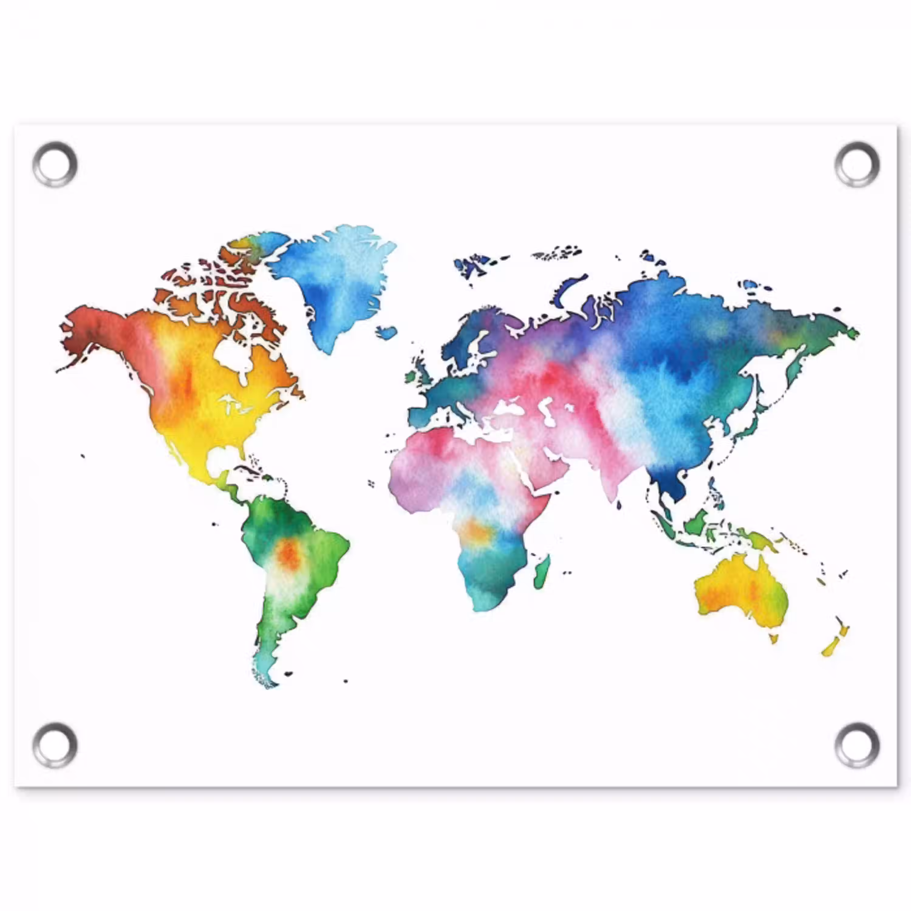 Wereldkaart - Kleur - Regenboog tuinposter los doek klein -3d