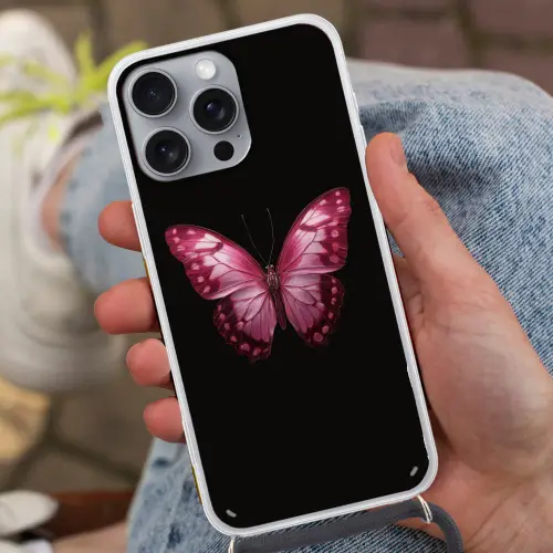 Vlinder - Fuchsia - Grafisch Hoesje iPhone 16 Pro Max met koord klein -sfeer3