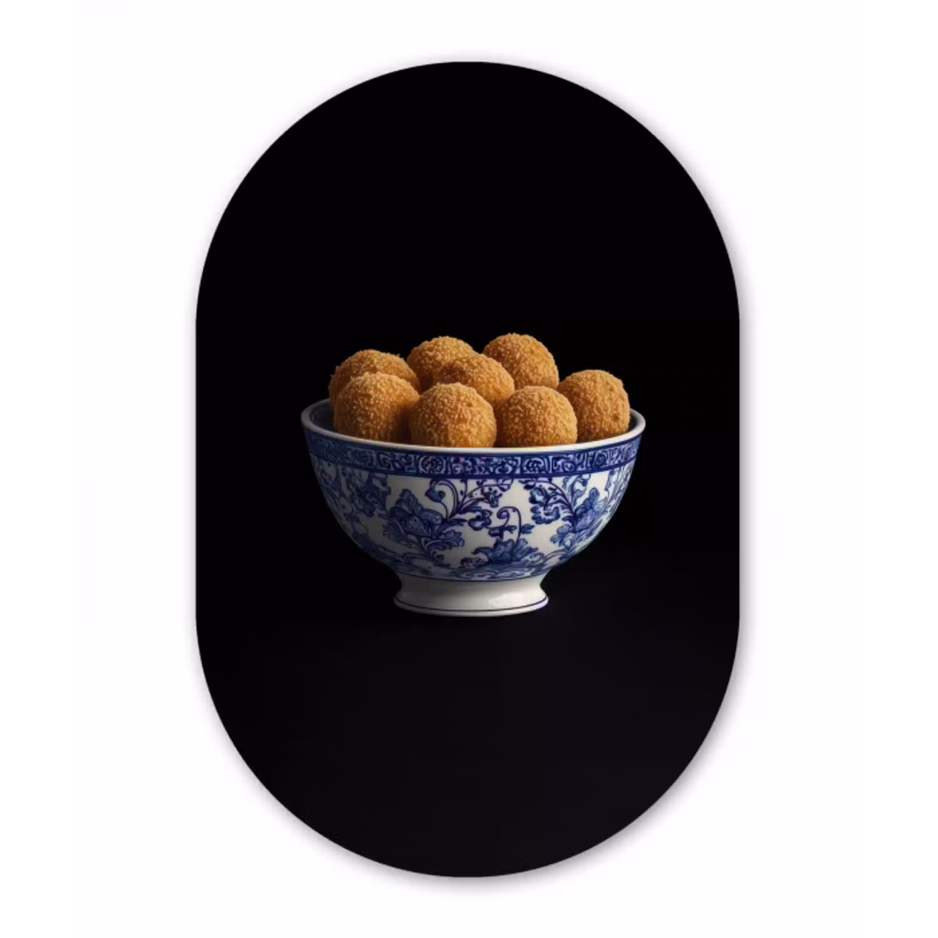 Delfts blauw - Bitterballen - Holland - Schaal Wandcirkel Ovaal Glas middel -3d