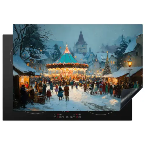 Winterkermis - Dorp - Kleurrijk Inductie beschermer vinyl 3mm klein -3d