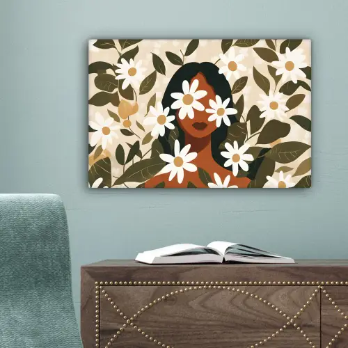Illustratie - Vrouw - Madeliefjes - Wit canvas 2cm klein -sfeer4