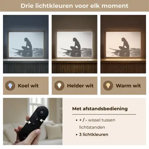Silhouet - Vrouw - Surfplank - Water Light Box met batterij (Wandlamp) middel -USP_lichtkleurNL