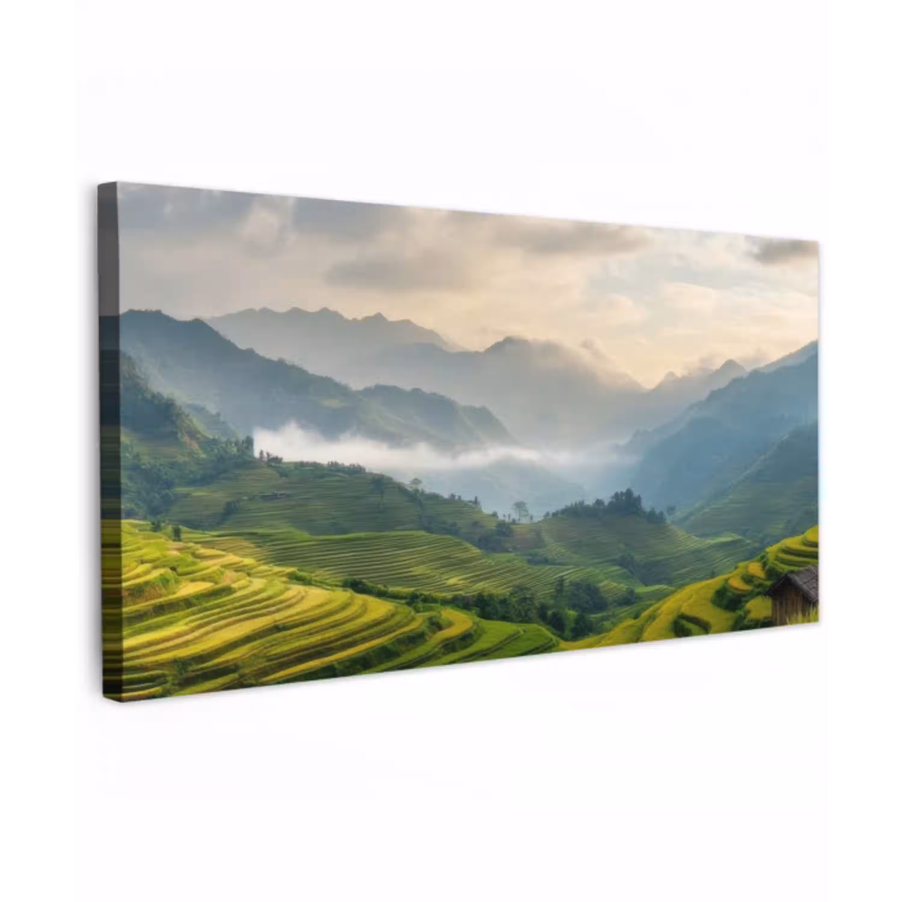 Rijstvelden - Bergen - Groen - Natuur Tuinposter op houten frame 2 cm dik xxl -3d