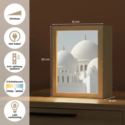 Witte koepels - Helderblauwe lucht - Islamitisch Light Box met kabel (Tafellamp) klein -USP_NL