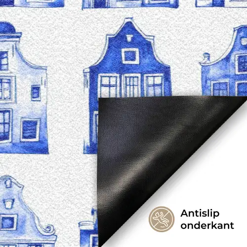 Patroon - Huizen - Blauw Deurmat klein 898 -antislip_NL