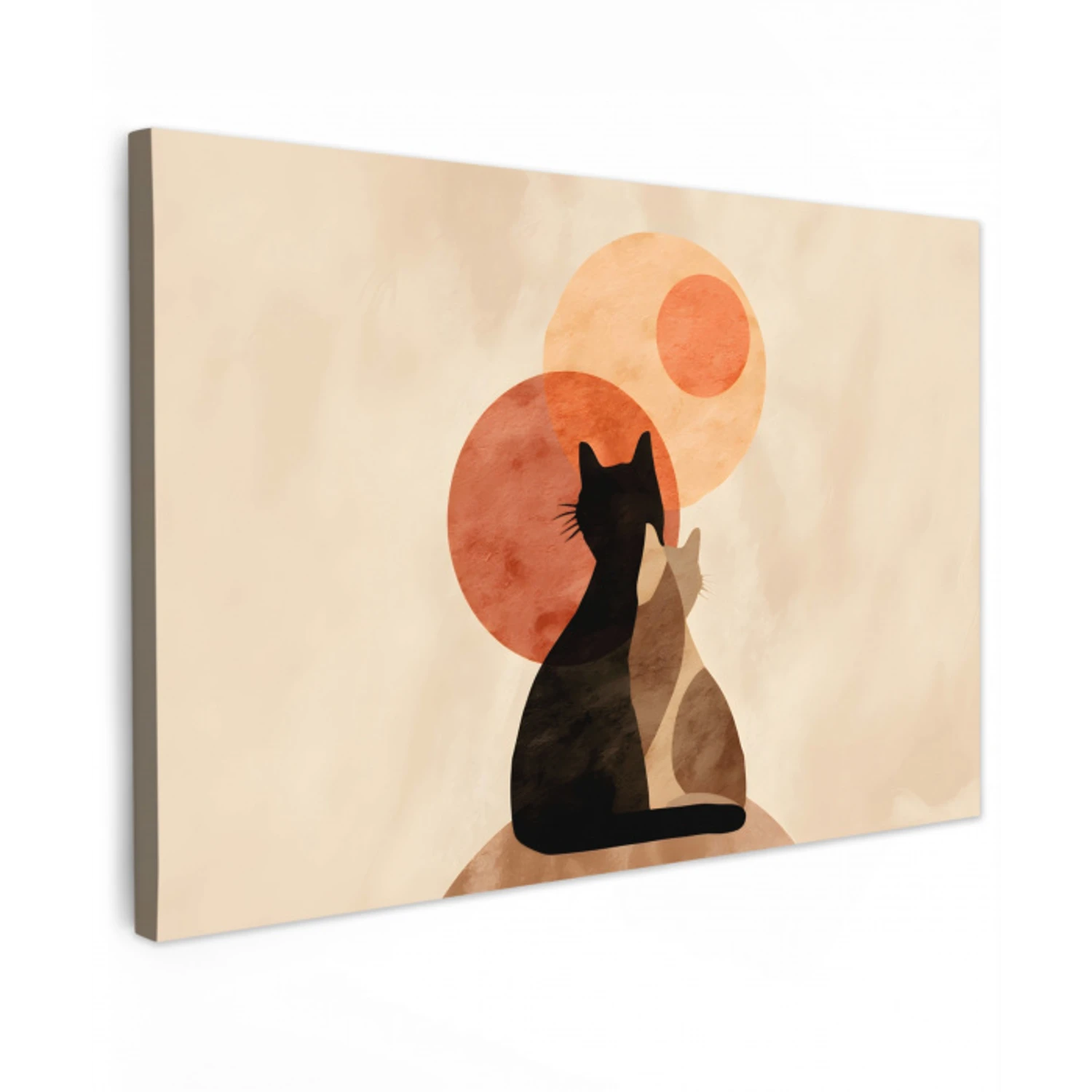 Katten - Zwart - Abstract - Cirkels Tuinposter op houten frame 2 cm dik klein -3d